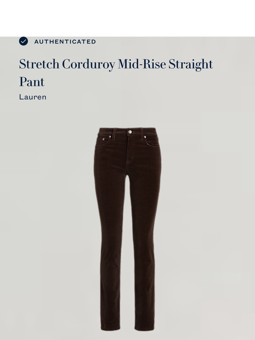 Ralph Lauren Women's Slim Straight Corduroy Pants in Dark Brown black label